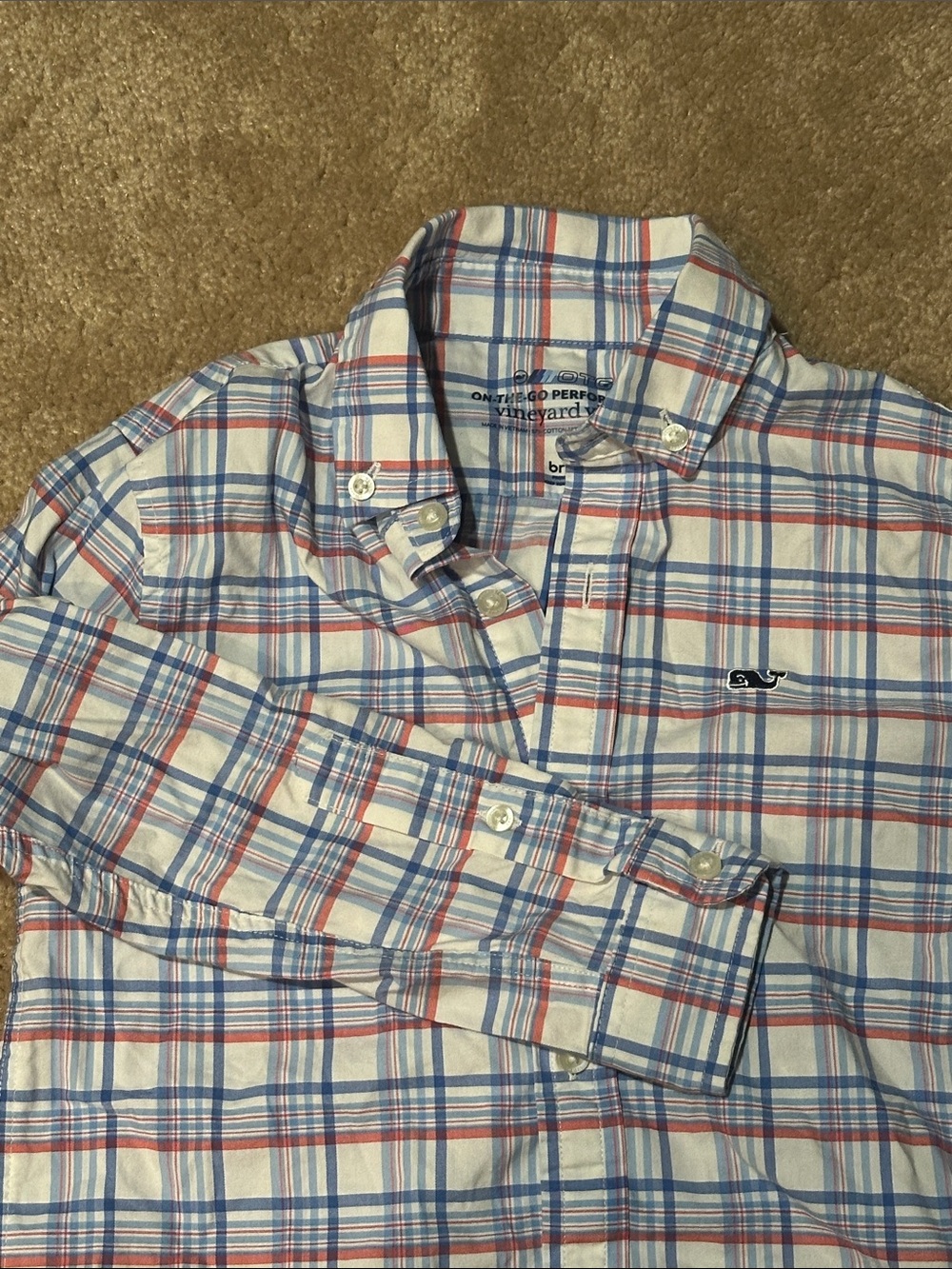 Vineyard Vines Boys White Plaid Button-Down Shirt - Blue & Red